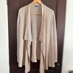 EILEEN FISHER | Oatmeal Tan Open Weave Linen Open Front Cardigan | Large